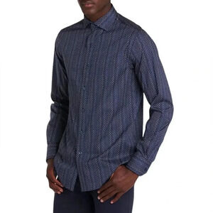 Bugatchi Men’s Woven Button-Down Shirt – Blue Gray | Size L